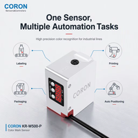 CORON KR-W500-P Sensor Optik LED Merah 4-Digit Deteksi Warna Jarak Jauh Output Sakelar PNP Rentang Deteksi 30-500mm Aluminium