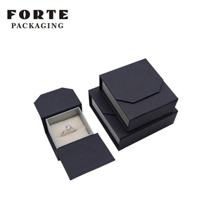 FORTE Flip-top Magnetic Suction Leatherette Paper Jewelry Packaging <b>Black</b> Ring <b>Box</b> Leather Jewelry Gift <b>Box</b> - Product Image 5