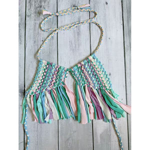도매 맞춤 보헤미안 여성 비키니 블루 핑크 비치 커버업 크로셰 프린지 니트 탑 코르셋 - Product Image 4