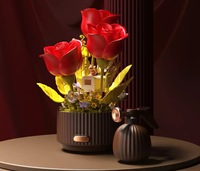 Bouquet de fleurs interactif LED Pop Rose avec éclairage dynamique, blocs de construction à assembler, cadeau pour les enfants de 5 à 7 ans