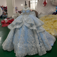 Robe de demoiselle d'honneur bleu clair scintillante Mc047 avec perles argentées, volants et nœud, idéale pour les mariages et cérémonies Jancember