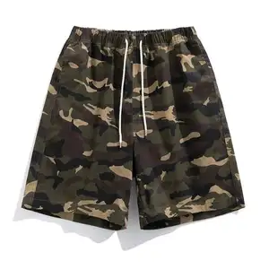 Pantalones cortos de camuflaje sueltos con cordón para hombre, pantalones cortos de camuflaje de verano para hombre, pantalones cortos de playa transpirables, pantalones de chándal