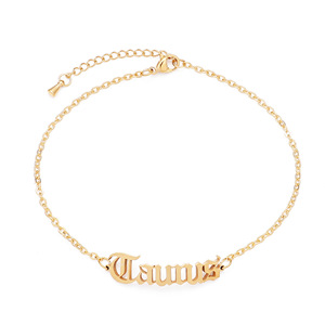 Bracelet en acier inoxydable plaqué or 18 carats avec breloque signe du zodiaque |   Bijoux porte-bonheur de strolologie |   Bracelet chaîne ajustable Horoscope pour femmes - Product Image 1