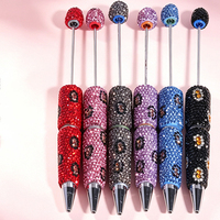 Stylo à bille DIY imprimé léopard, personnalisable avec perles, strass, multicolore, orné de cristaux, perles faites à la main, perles focales en PVC