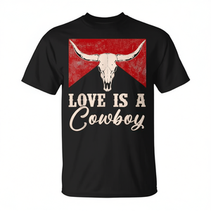 Love Is A Cowboy Western <b>Bull</b> <b>Skull</b> Retro T-Shirt Black Unisex Adult Size - Product Image 2