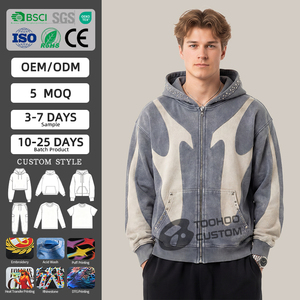 Sudadera con capucha de algodón de 450 g/m² de alto gramaje para hombre, estilo urbano, corte holgado, lavado ácido vintage, bordado 3D, forro polar liso, jersey. - Product Image 1