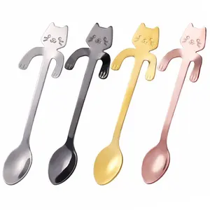 Edelstahl Kaffee löffel Schöne süße Katzen form Teelöffel Dessert Snack Scoop Eis Mini Löffel Geschirr Küchengeräte