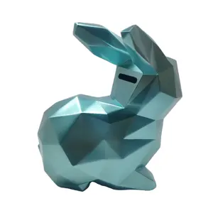 Hadiah kerajinan resin buatan kustom patung kelinci geometris celengan hewan untuk dekorasi rumah