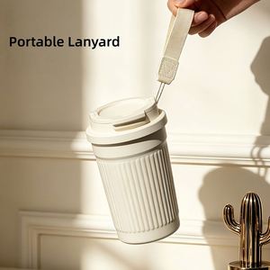 Tasse à café isotherme en acier inoxydable de 400 ml avec cordon, design simple et droit, pour voiture, extérieur, bureau, boissons chaudes et froides - Product Image 2