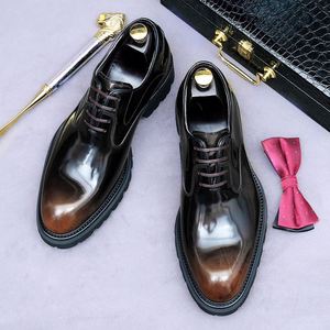 Chaussures habillées pour hommes faites à la main, semelle épaisse de 4 cm, chaussures de ville formelles antidérapantes, confortables, de luxe, de haute qualité, chaussures Oxford à lacets pour hommes - Product Image 3