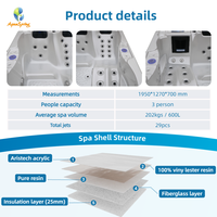 Bain à remous d'extérieur de haute qualité pour 3 personnes, bain à remous de massage, jacuzzi, spa, baignoire autoportante en acrylique Aristech