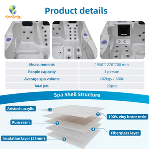 Jacuzzi de Alta Calidad para 3 Personas, Bañera de Hidromasaje de Esquina para Exteriores, Bañera de Hidromasaje de Acrílico Aristech, Bañera de Hidromasaje Independiente - Product Image 3