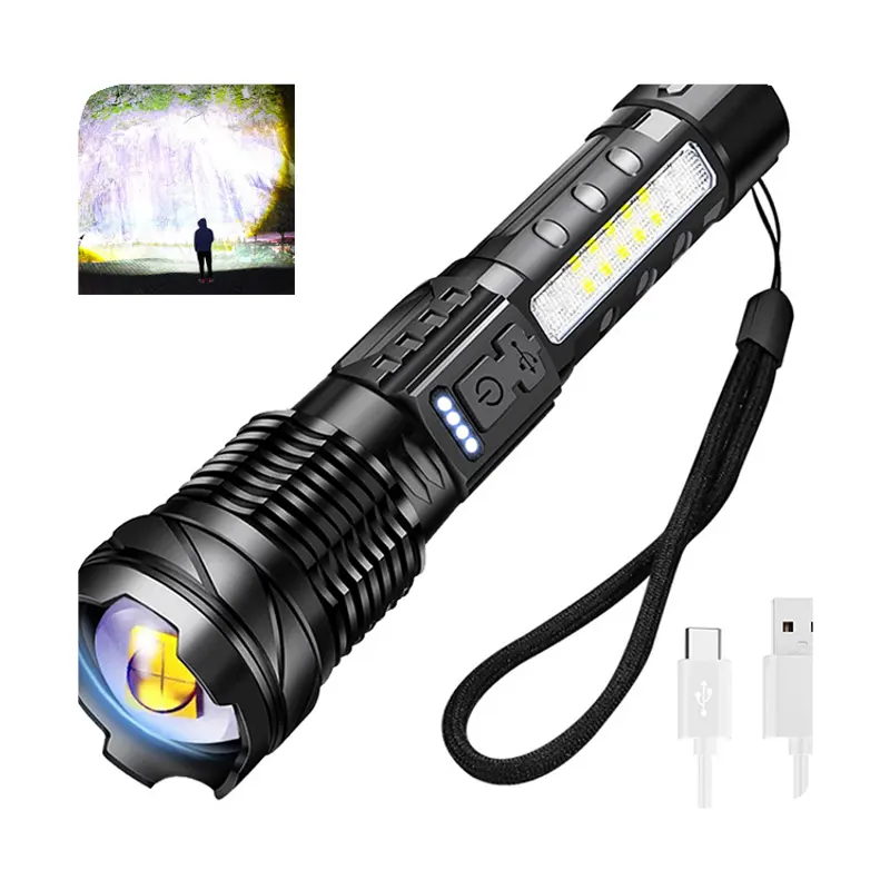 New A76 20000 Lumen High Power Flashlight Side Led Red Light Work Lights Zoom Zoom Rechargeable Hand Torch With Power Display 20