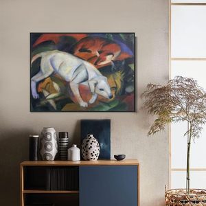 Invin Art Franz MARC giclee ภาพพิมพ์ผ้าใบสามสัตว์ (หมาจิ้งจอกแมว) กรอบศิลปะผนังสำหรับห้องนั่งเล่นหรือสำนักงานที่บ้าน