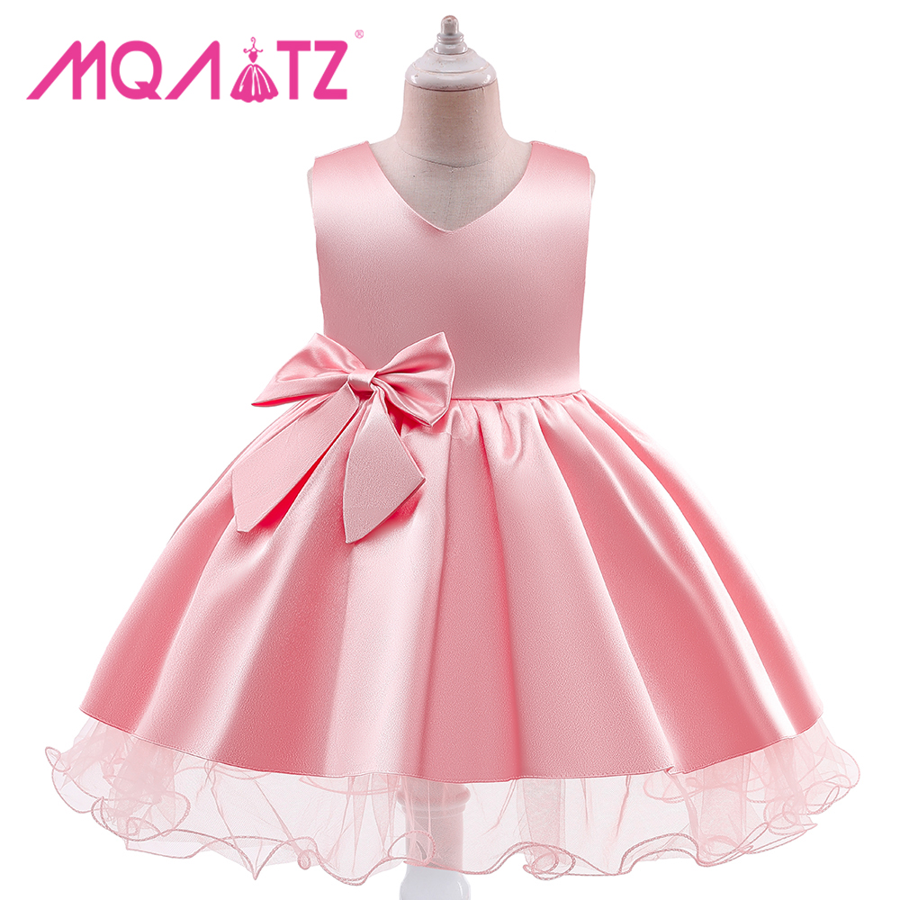 Модное детское платье mqразы, без рукавов, для вечеринки, Детские атласные платья для выпускного, бальное платье с большим бантом