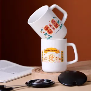 แก้วน้ำเซรามิกสไตล์ฮ่องกงแบบโบราณพร้อมฝาปิดและช้อน ใช้กับเครื่องล้างจานได้ ดีไซน์ทันสมัย เหมาะสำหรับกาแฟ นม สำนักงาน - Product Image 3