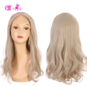 JINRUILI Top Quality Wholesale Synthetic Hair Light Grey Long Natural Wave Wig Grey Body Wave 13*4 Lace Front Wig For Woman