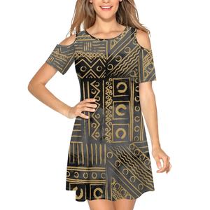 Mini Abito Estivo da Donna con Stampa Floreale Tropicale Polinesiana Hawaiana, Nuovo Modello con Collo Tondo, Maniche Corte, Vestibilità Slim e Volant - Product Image 1