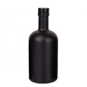 Bouteilles à spiritueux en verre dépoli noir mat avec bouchon en liège, sérigraphiées, 500 ml/750 ml, forme cylindrique, pour vin, vodka et huile d'olive - Product Image 1