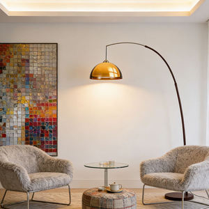 Lampadaire moderne en fer avec abat-jour dôme ambré et base LED E27, idéal pour salon, canapé ou lecture - Product Image 2