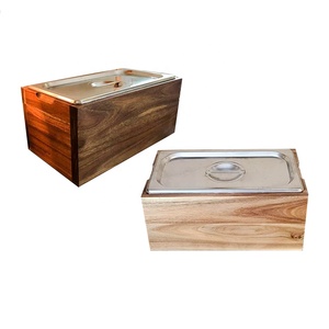 Mul-tifunction Acacia Wood Kitchen Countertop Compost Bin with Stainless Steel Lid Indoor Wood Kitchen Food Container