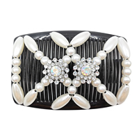 IFOND Peigne à cheveux élastique double rangée pour chignon, style européen, fait main, avec perles en strass et motifs géométriques, pour femmes