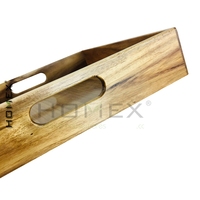Plateau de service rectangulaire en bois d'acacia avec poignées découpées, plateau en bois pour le petit-déjeuner, le pain, le café