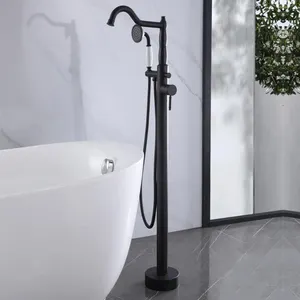 Freestanding floor mounted electric bathub faucet set bathroom matte black tub filter mixer tap with rainfall hand held shower