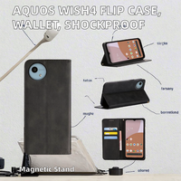 AQUOS Wish4 SH-52E Kompatibel dengan Flip Case Kulit PU Desain Dompet Penyangga Magnetik Tahan Guncangan Penyimpanan Kartu 5 Warna (Hitam)