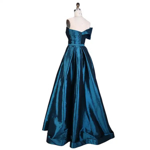 2024 yüksek kalite doğal anti-statik streç tafta bir omuz düz renk yüksek yarık gece elbisesi kadınlar resmi balo kısa - Product Image 2