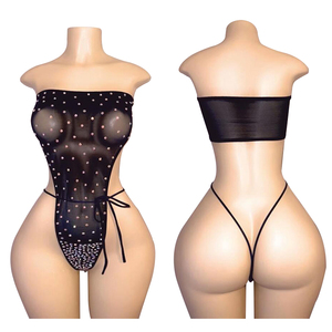 OEM toptan örgü naylon Spandex kadın kutup striptizci kıyafet seksi Rhinestone Bodysuit bayanlar balo salonu yetişkin egzotik dans giyim - Product Image 1