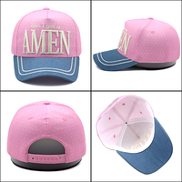 Op maat gemaakte 'Kan ik een 'Amen' krijgen?' 3D geborduurde polkadot denim baseballcap met twee kleuren, gestructureerde christelijke geloofszonhoed voor de kerk