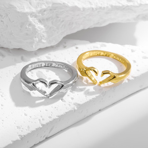 Bague double cœur en argent et or, ouverture réglable, design simple, pour femme, bijoux cadeau - Product Image 2