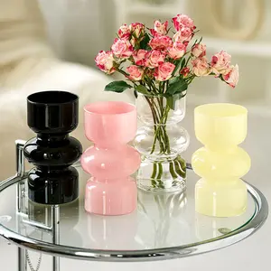Vendita calda piccolo stile nero trasparente rosa colore bocciolo di vetro vasi vasi di fiori per la decorazione domestica