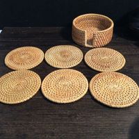 Lot de 6 dessous-de-plat ronds classiques en rotin tressé, faits à la main, écologiques et isolants, pour boissons et tasses