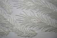 Tissu de dentelle 3D Design de plumes de paon Tissu de dentelle de haute qualité avec paillettes brillantes et perles