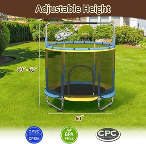 Mini <span class=keywords><strong>trampoline</strong></span> GUINGFUN 59 pouces en acier au carbone avec filet <span class=keywords><strong>de</strong></span> sécurité, barre <span class=keywords><strong>de</strong></span> gymnastique réglable, <span class=keywords><strong>pour</strong></span> enfants, utilisation intérieure/extérieure, cadeau d'anniversaire <span class=keywords><strong>pour</strong></span> garçons et filles - Product Image 2