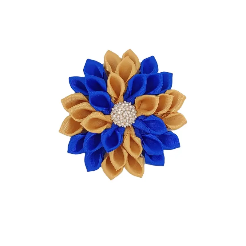 9cm iki ton küçük saten kurdele katmanlı petal çiçek broş pin