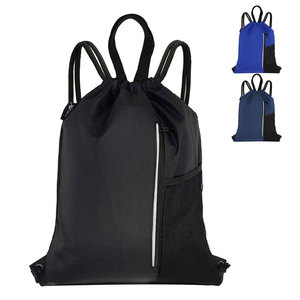Custom Logo Printed 210D Polyester Draw String Cinch Backpack Promotional Gym Sport Bag with Colorful Cinch Cords for Shopping