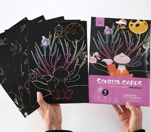 Seni Kertas Goresan Ajaib, Buku Seni Gambar Sihir Warna-warni untuk Pesta Natal Halloween Ulang Tahun Proyek Unicorn Putri Duyung