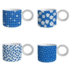 Tasse à thé en céramique bleue personnalisée avec petite fleur, directement de l'usine en Chine, pour cadeaux d'affaires, tasses à expresso incluses - Product Image 5
