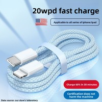 Kabel USB C 20W Kabel Pengisi Daya Cepat Berjaring untuk Apple iPhone 15 14, iPad Pro, MacBook, Samsung Galaxy