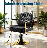 Fauteuil de Barbier Moderne Flash, Noir, Rayures Verticales, Cuir PU, Cadre Durable, Hauteur Hydraulique, Mobilier de Salon