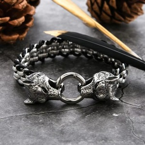 Viking Double Animal loup Punk Style chaîne et lien Bracelet en acier inoxydable plaqué or pour hommes cadeau usine directe bijoux - Product Image 4