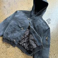 Blouson bomber en toile avec boucle à fermoir pour homme |   Veste en toile de coton épaisse de 15 oz, rembourrée de duvet, coupe ample et courte, pour homme