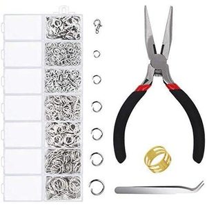 Kit d'accessoires de bijouterie DIY avec pinces et anneaux de jonction pour la création de colliers, plaqué alliage argent et or, forme ronde, 7 compartiments - Product Image 1