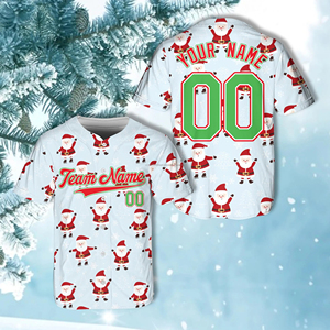 Personnalisé mignon Père Noël maillot de baseball de Noël nom personnalisé maillot de Noël équipe de baseball de Noël cadeau de vêtements de sport - Product Image 1