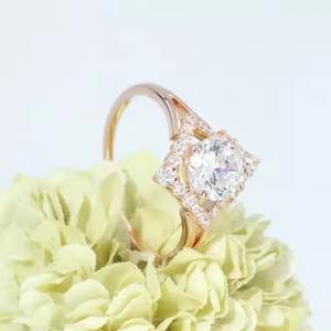 Conjunto de Halo cuadrado de diamante cultivado en laboratorio redondo de oro sólido de 14K, anillo de compromiso, regalo para fiestas de boda, joyería fina única para mujer - Product Image 6