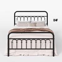Cadre de lit plateforme en métal DNF taille Queen, tête de lit et pied de lit modernes, finition peinte, espace de rangement, aucun sommier tapissier nécessaire, assemblage facile
