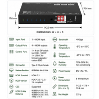 Répartiteur HDMI 8K 60Hz 1 entrée 4 sorties HDCP2.3 CEC Contrôle EDID Boîtier métallique Large bande passante Compatible avec les téléviseurs HD